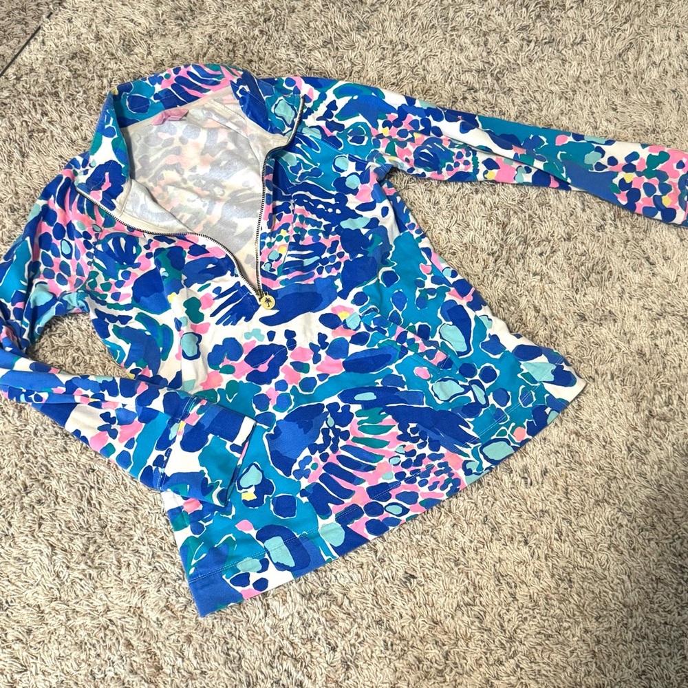 Lilly Pulitzer - Women’s (S) Blue Pink Skipper Zip Sweater Jacket, Hit The Spot